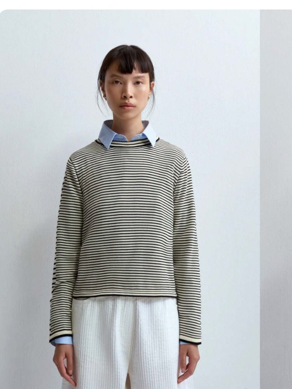 Striped Black & Cream Crewneck Sweater - Women